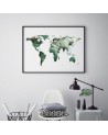 Affiche Carte du monde en aquarelle verte 50x70cm - Avec cadre - Leo la douce