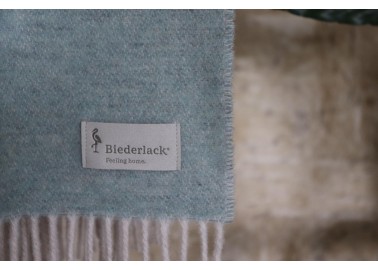 Plaid en cachemire et laine vert d'eau et blanc crème - Bicolore - Biederlack