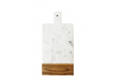 Planche rectangulaire en marbre blanc et bois d'acacia avec poignée - Be Home