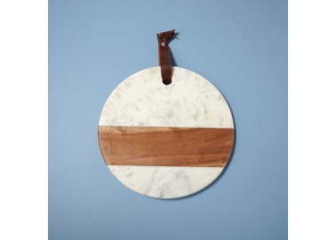 Planche ronde en marbre blanc et bois - Fromage - Be Home