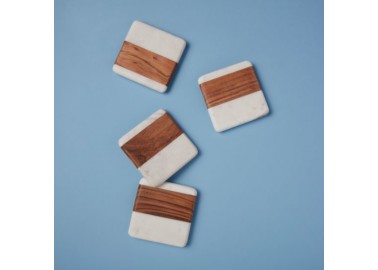 Dessous de verre carrés en marbre blanc et bois (Lot de 4) - Bouteilles - Be Home