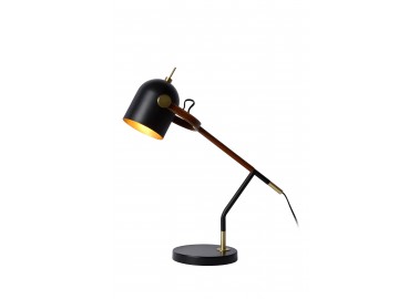Lampe de bureau Waylon – Noir et cuir - Allumée - Lucide
