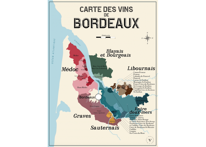 Affiche Carte des Vins de Bordeaux