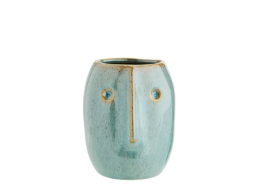 Petit vase vert en céramique avec visage - Madam Stoltz