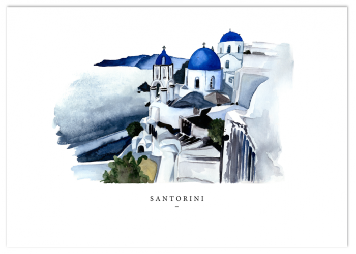 Affiche Santorin A4 - Leo la douce