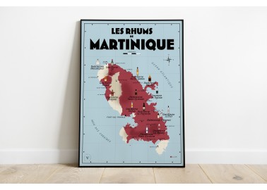 Affiche Carte des rhums de Martinique - Cadre noir - Atelier Vauvenargues