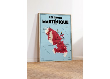 Affiche Carte des rhums de Martinique - Cadre chêne - Atelier Vauvenargues