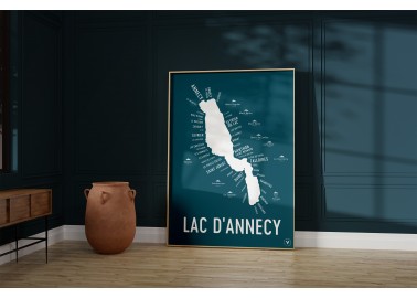 Affiche Carte du Lac d'Annecy (fond bleu) - Atelier Vauvenargues