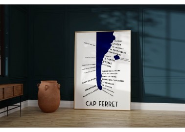 Affiche Carte du Cap Ferret (bleu marine) - Atelier Vauvenargues