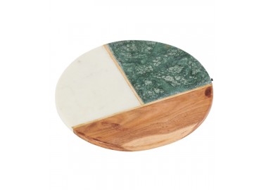 Planche ronde en marbre blanc et vert - Athezza