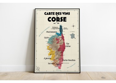 Affiche Carte des vins de Corse - Cadre noir - Atelier Vauvenargues