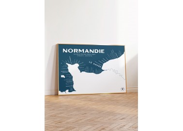 Affiche Carte de la Normandie - Cadre - Atelier Vauvenargues