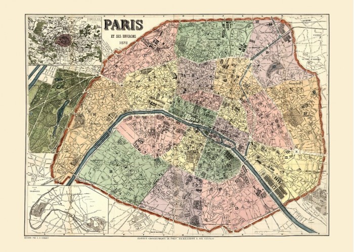 Affiche Carte de Paris 30x40 - The Dybdahl Co.