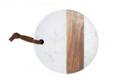 Planche ronde en marbre blanc et bois - Be Home